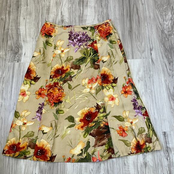 Talbots Women’s 10 Floral Midi Skirt Silk Wool Blend A-Line Lined Zip - Picture 4 of 9